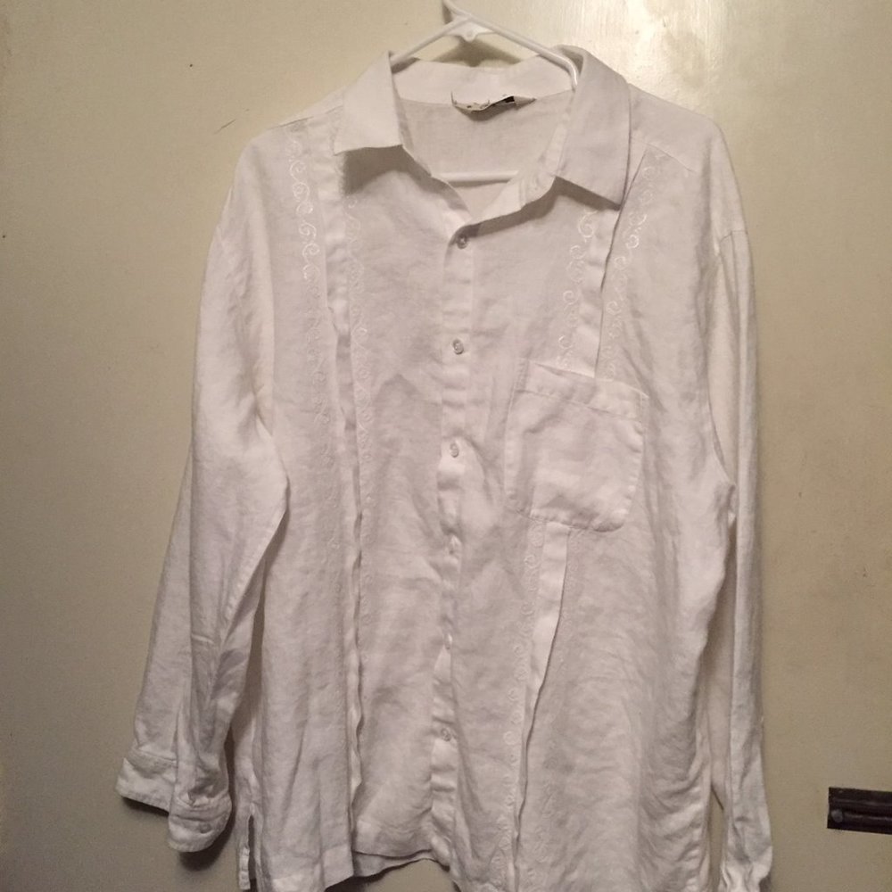 MENS ABITO LONG SLEEVE WHITE LINEN SHIRT SIZE XL